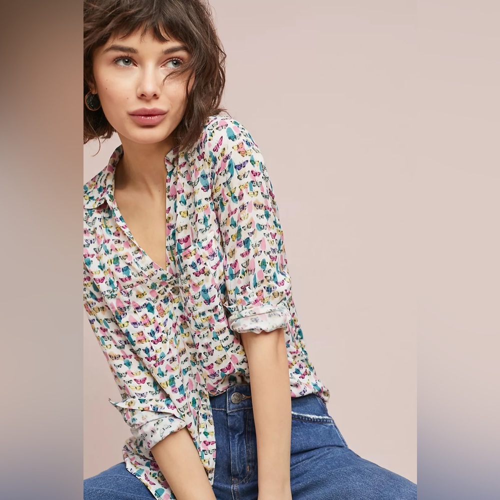 Maeve by Anthropologie Rochelle Butterfly Button-down Blouse
